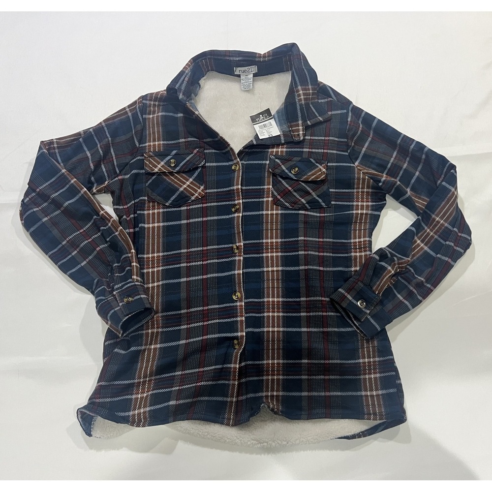 Rue 21 Flannel Shirt Womens XS Blue NWT Fleece Lined Cozy Fall Winter